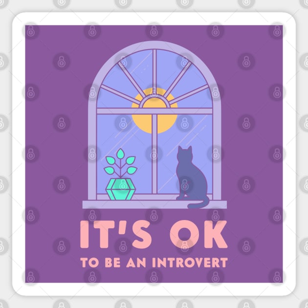 It's Okay to Be an Introvert - Cute Cat Window Sunset Sticker by enrynz